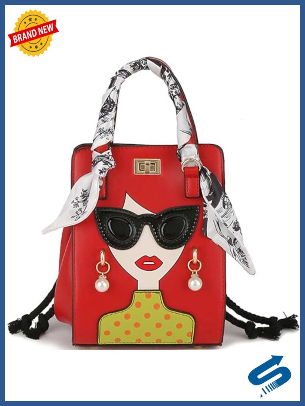 3D Lady Face PU Leather Funky Satchel Handbag Women Novelty Designer Purse
